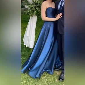 La Femme strapless metallic organza gown prom dress